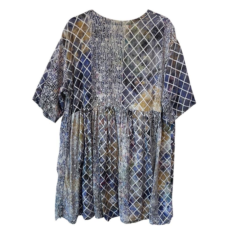 Laise Adzer Vintage Batik Lattice Print Babydoll Dress Blue Purple One Size READ - Picture 7 of 12